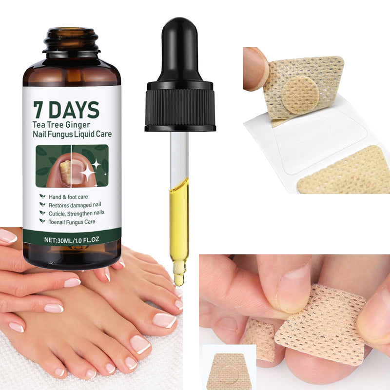 7 DAYS Tea Tree Ginger Nail Treatment, Clysburtuony Ginger Nail Growth Serum &30ml Liquid Serum with 20 Renewal Patches, Cuticle Care, 2-Pack (Standard-A) 0.5 Fl Oz (Pack of 2)