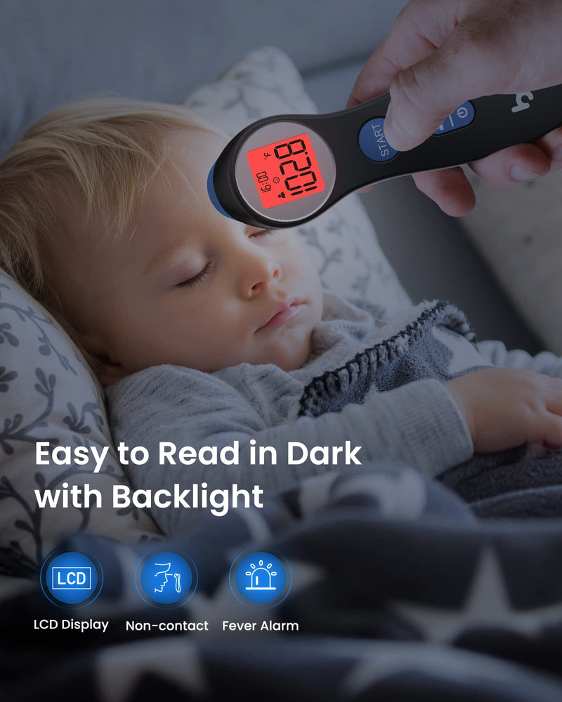 Forehead Thermometer for Adults and Kids, Digital Touchless Thermometer for Baby, Infants and Toddlers, 3 Color Fever Alarm,1s Fast Accurate Reading, Non Contact Black