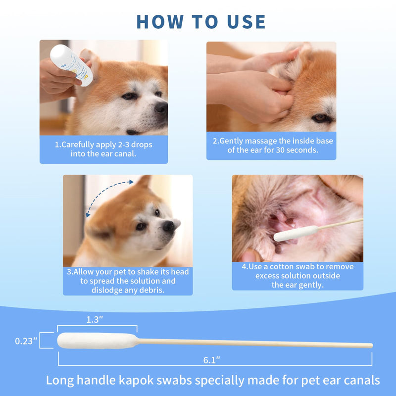 Tris Flush Cat & Dog Ear Cleaner - Dog Ear Infection Treatment with PHMB, Removes Wax, Odo, Gentle & Hypoallergenic, with 20 Cotton Qtips, 4 Fl oz