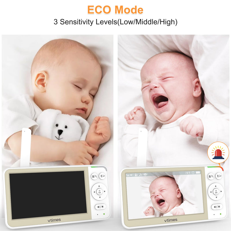 5'' Screen Video Baby Monitor with Camera and Audio, 4000mAh Baby Monitor No WiFi Remote Pan-Tilt-Zoom VOX, Two-Way Talk, Infrared Night Vision, Temperature Display, Alarm 8 Lullabies 1000ft - BeesActive Australia