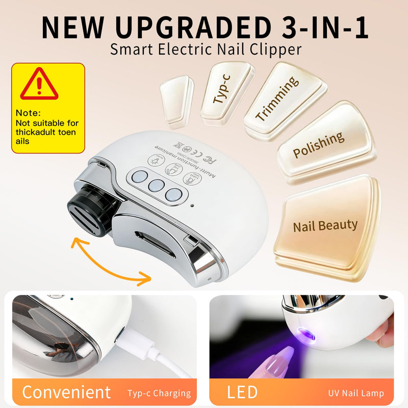 2026 New 3-in-1 Electric Nail Clipper & Grinder Kit with Collector & LED Light,3-Speed Rechargeable Trimmer, Polisher & Storage for Babies, Kids,Seniors and Adults - BeesActive Australia