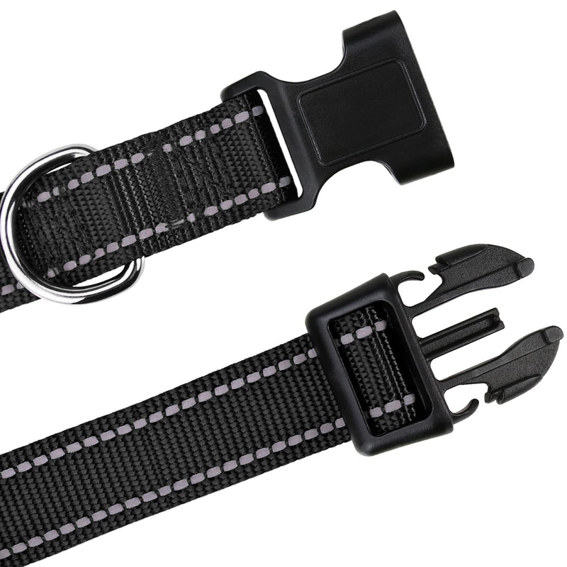 TagME Nylon Dog Collar, Adjustable Reflective Dog Collar with Safety Buckle for Small Dogs, Black, 1.5cm Width S (Pack of 1) - BeesActive Australia
