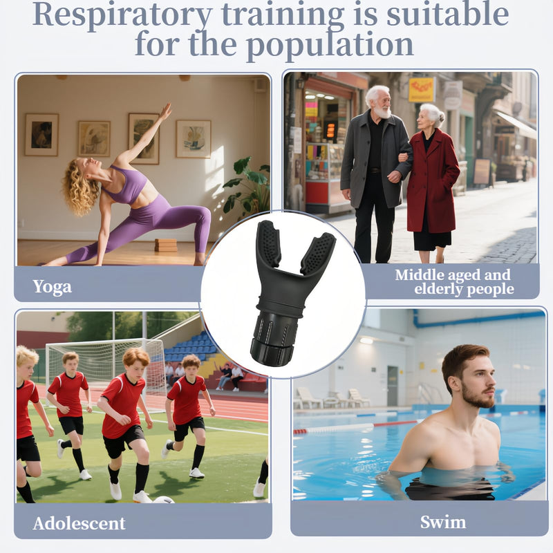 Portable Lung Capacity & Ab Trainer - Adjustable Resistance Breathing Exerciser for Core Strength, Swimming, Martial Arts | Medical-Grade Silicone, Compact Design with Flow Control Valve Black