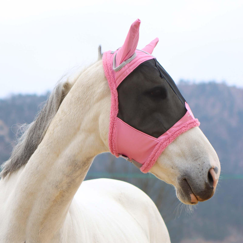 Harrison Howard Horse Fly Mask UV Protective Fine Mesh with Extra Wool Soft Touch on Skin Fly and UV Protection Light Pink L - BeesActive Australia