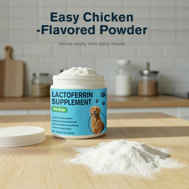 Lactoferrin Supplements for Dogs Powder, Daily Immune Nutrition with CoQ10 & Beta-Glucan, Essential Vitamins & Minerals for Whole-Body Wellness, Chicken Flavor, Easy-Mix Supplement, 2.12 oz
