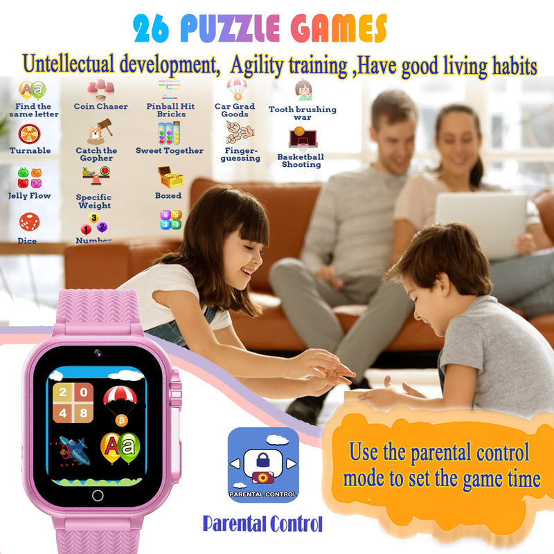 Goodatech Kids Smart Watch for Boys Girls, 1.54'' Smartwatch with 26 Puzzle Games, HD Camera, Video Music Player, Pedometer, Flashlight, Audio Book, Aluminum Case and Sport Band (Pink) Pink.GD15 - BeesActive Australia