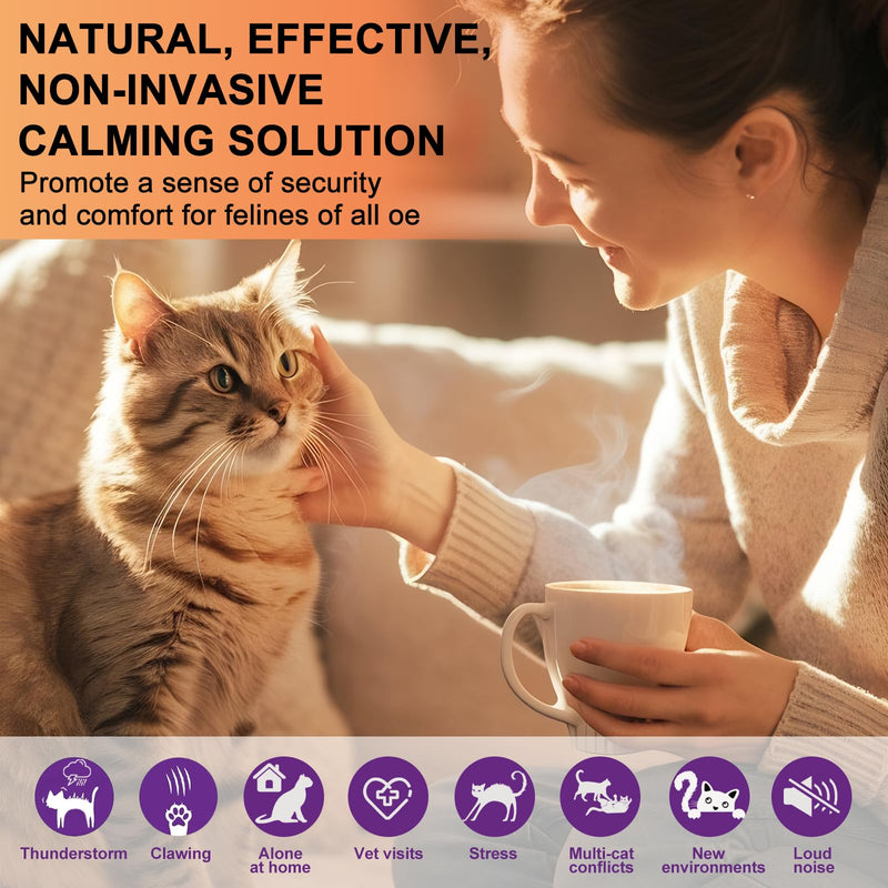 Cat Calming Pheromone Diffuser Kit - 4 Refills (48ml Each) + 1 Plug-in Diffuser | Anti-Stress Anxiety Relief for Cats | Reduces Spraying, Scratching & Aggression S orange
