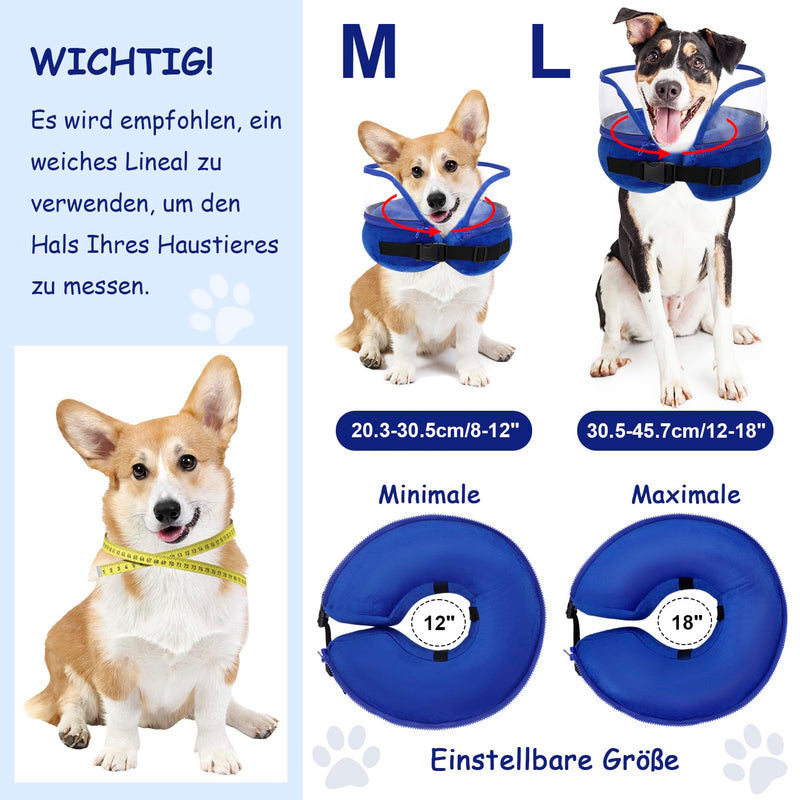 Lvefyti Inflatable dog collar, adjustable dog collar, leak protection with protective layer, breathable Elizabethan dog bodysuit after surgery, recovery collar, prevention of bite and lick wounds (blue, L) blue L (neck circumference: 30.5-45.7cm/12"-18") - BeesActive Australia