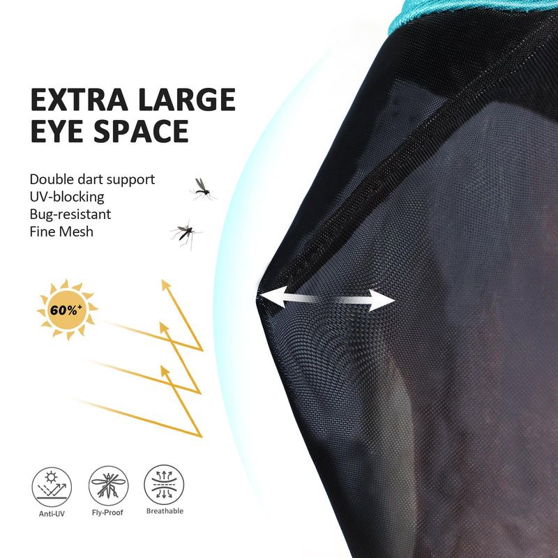 Harrison Howard Pro Luminous Horse Half Face Fly Mask Large Eye Space with Ears UV Protection for Horse Teal L - BeesActive Australia