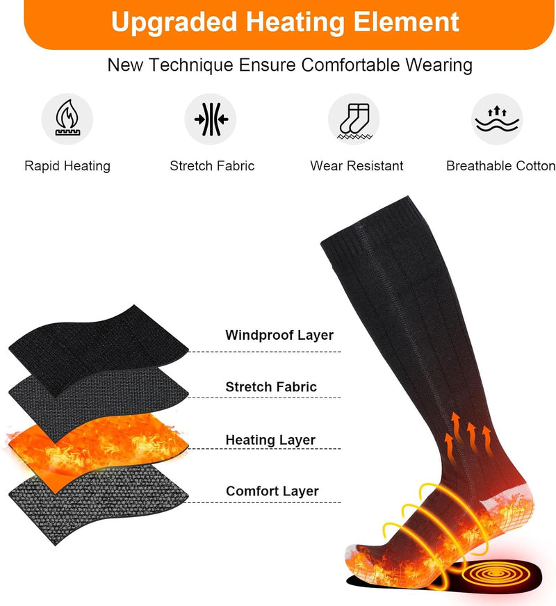 Rechargeable Heated Socks for Women Men, 5V 5000mAh Battery Powered Electric Heated Socks, Washable Foot Warmers with 3 Heat Settings, Outdoor Hunting Camping Skiing Cycling Warm Heating Socks