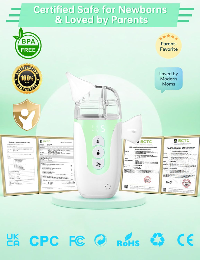 Nasal Aspirator for Baby,2-in-1 Smart Electric Nose Sucker, 2026 Upgraded with AI Anti-Backflow Protection,70Kpa Hospital-Grade Suction,15ml Large Capacity,5 Levels,Ultra-Quiet with Music-Green Green - BeesActive Australia