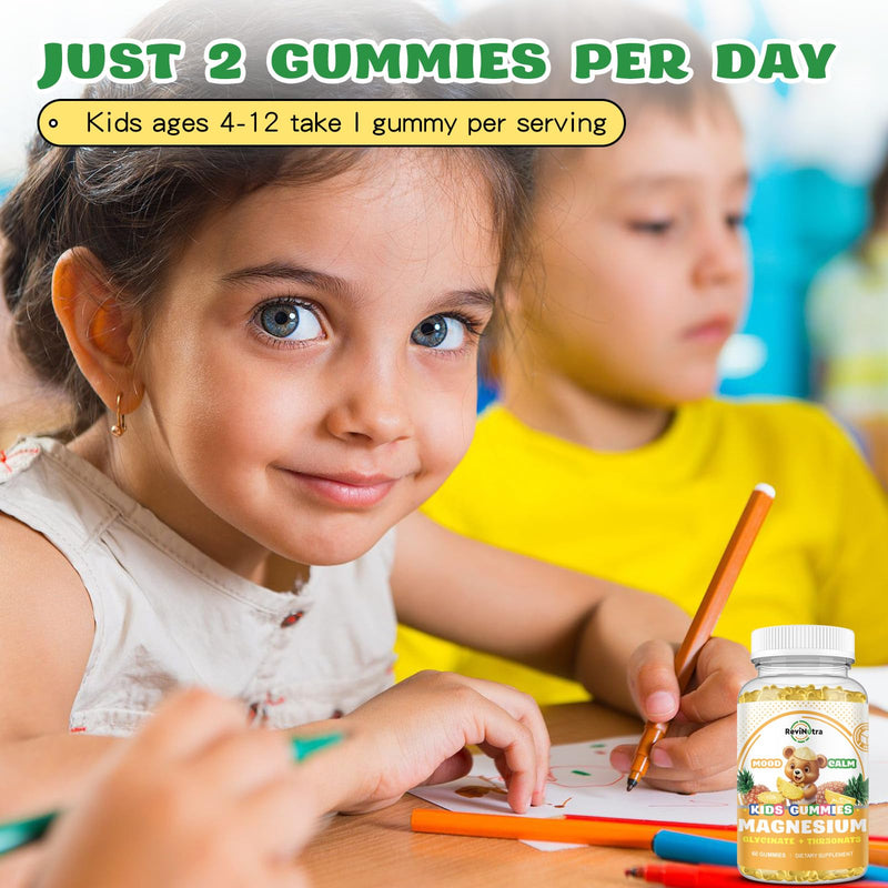 Magnesium Complex Gummies- Calm Chewable Gummies for Kids & Adults- Magnesium Glycinate Supplement-w/Omega-3, Vitamin B6, D3- Support Calm Stress Relief, Bones, Mood, Pineapple Flavor 60 Count (Pack of 1)