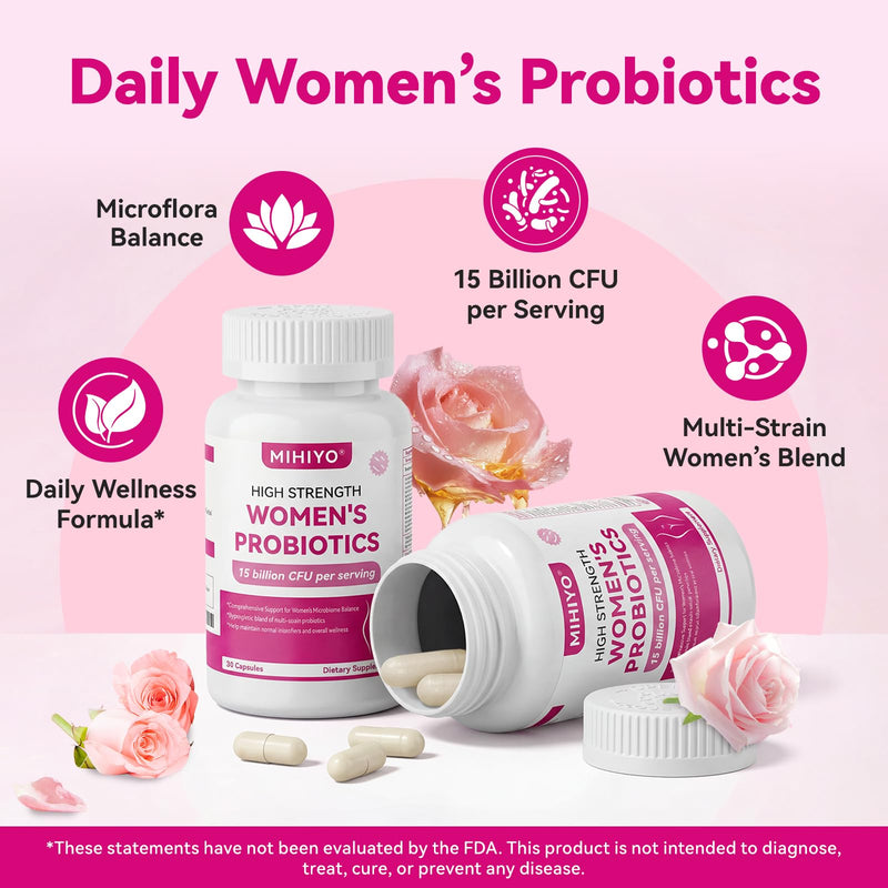 Women's Probiotics 15 Billion CFU - 14 Strains for Vaginal, Urinary & Digestive Health Support - Daily Supplement with Cranberry, D-Mannose, Ashwagandha & Prebiotics - Shelf Stable, 30 Capsules