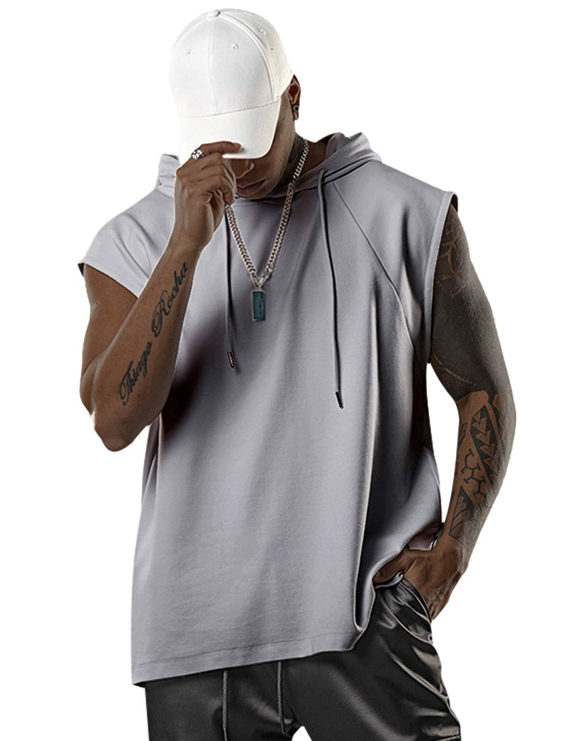 Men's Workout Hooded Tank Tops Bodybuilding Muscle Cut Off T Shirt Sleeveless Gym Hoodies Grey X-Large - BeesActive Australia
