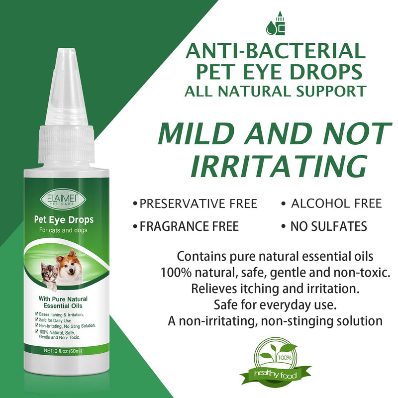 Uocasi Pet Eye Drops, Dog Eye Cleaner, Tear Stain Remover For Dogs & Cats Eyes Eases Itching & Irritation, Care And Cleaning Around The Eyes - 60ML