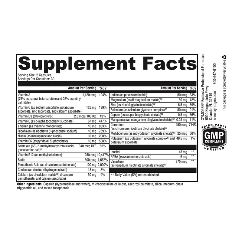 XYMOGEN ActivNutrients Without Iron, 60 Count | No Iron Multivitamin for Wellness Support, Energy Production, and Immune Support, Antioxidant Activity 60 Count (Pack of 1)