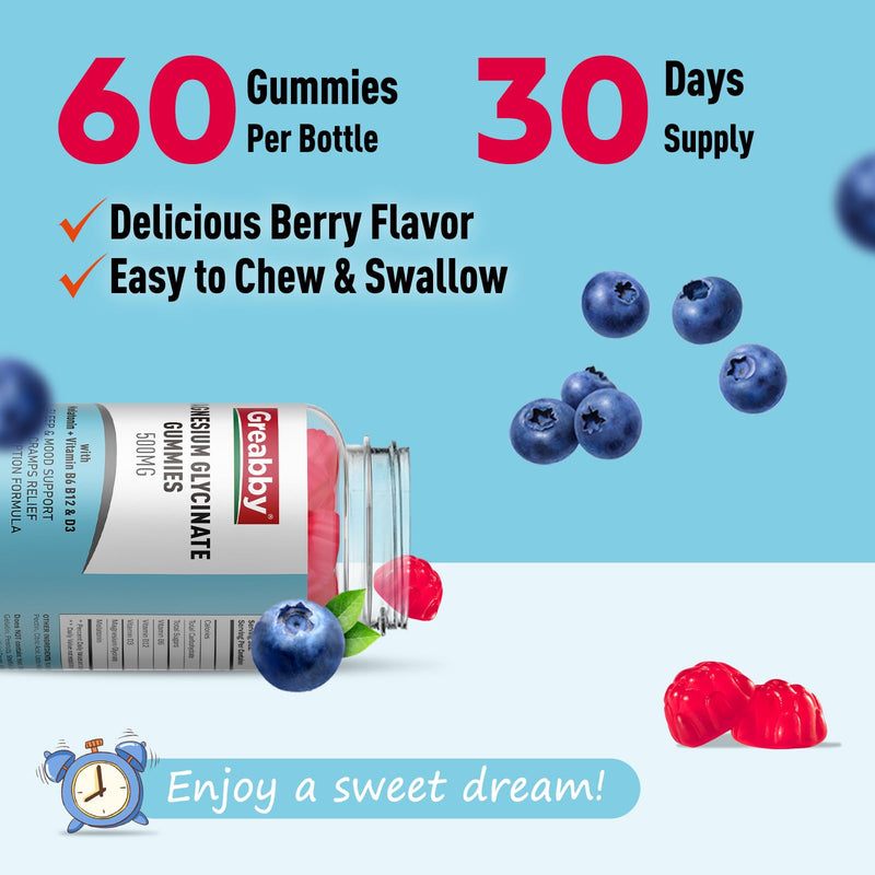 Magnesium Glycinate Gummies 500mg for Adults Sleep, 60 Count | Chewable Magnesium Gummies for Sleep, Muscle Relief & Magnesium Supply 1