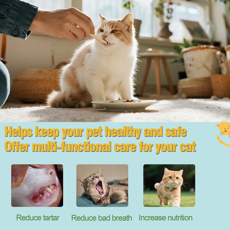 Freeze-Dried Cat Chews Sticks, Cat Dental Chew Supports Oral Care, Fresh Breath & Tartar Reduction