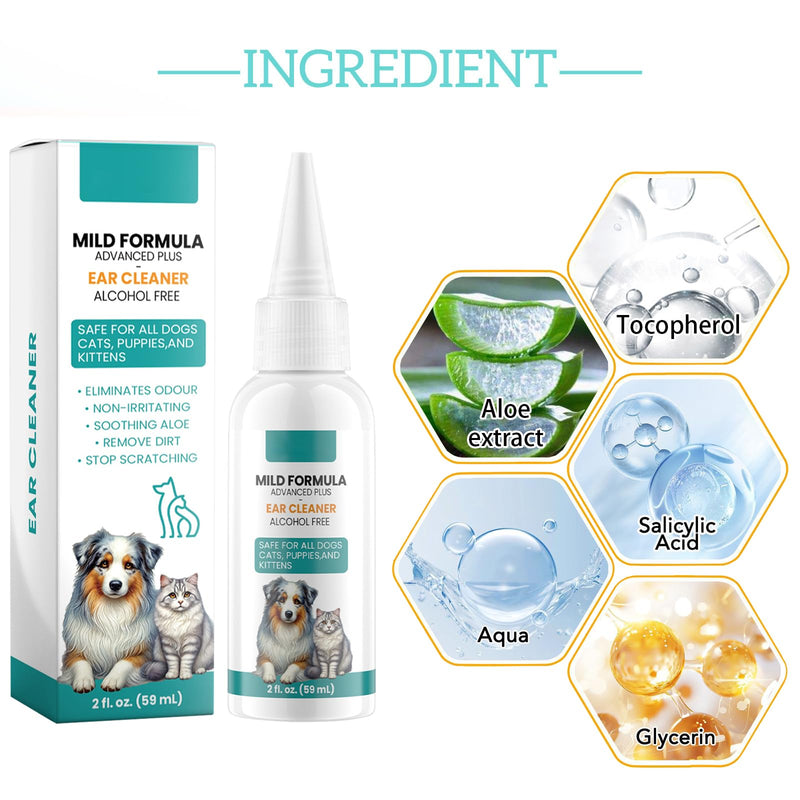 Aloe-based Ear Cleanser for Dogs and Cats - Quick Relief from Infections and Odors, Gently Clears Debris and Wax - For Clean and Happy Pets
