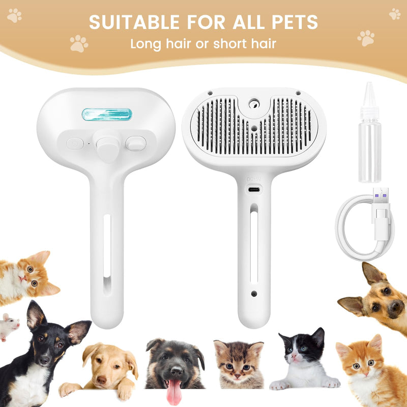 Cat Steam Brush, 3 In 1 Steamy Pet Brush with Release Button and Tank, Anti-Static Cat Steamy Brush for Effective Hair Removal, Rechargeable Steam Cat Brush for Furry Pet White - BeesActive Australia