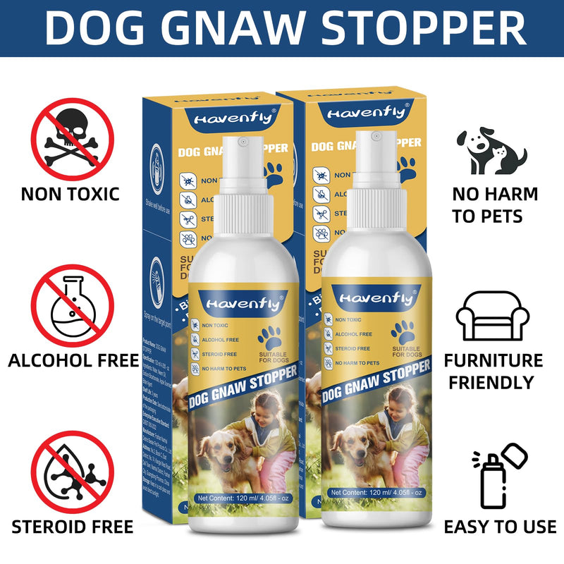 No Chew Spray for Dogs (2 Pack) - Bitter Apple Taste, Stop Furniture & Shoe Chewing, Prevent Wound Licking, Alcohol-Free, Non-Toxic Puppy Training Deterrent Spray, 4.05oz Each (Blue, L) blue
