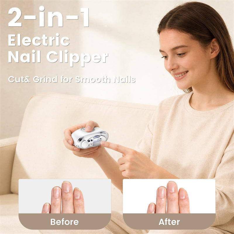 Electric Nail Clippers, 2 in1 Smart Toenail Clippers with File&Nail Trimmer, Polishing for Fingers and Toes, Rechargeable Fingernail Grinder with 3 Speeds for Senior Adults Caregivers, PearlWhite - BeesActive Australia