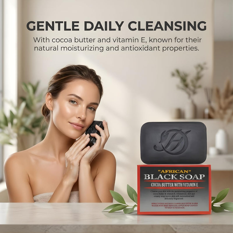 HERBOGANIC African Black with Cocoa Butter and Vitamin E Herbal Soap | Pack of 1 of 5oz soap Bar | Natural Soap Bar| Rejuvenating and Nourishing | Gentle for Men and Women African Black soap Cocoa butter Vitamin E
