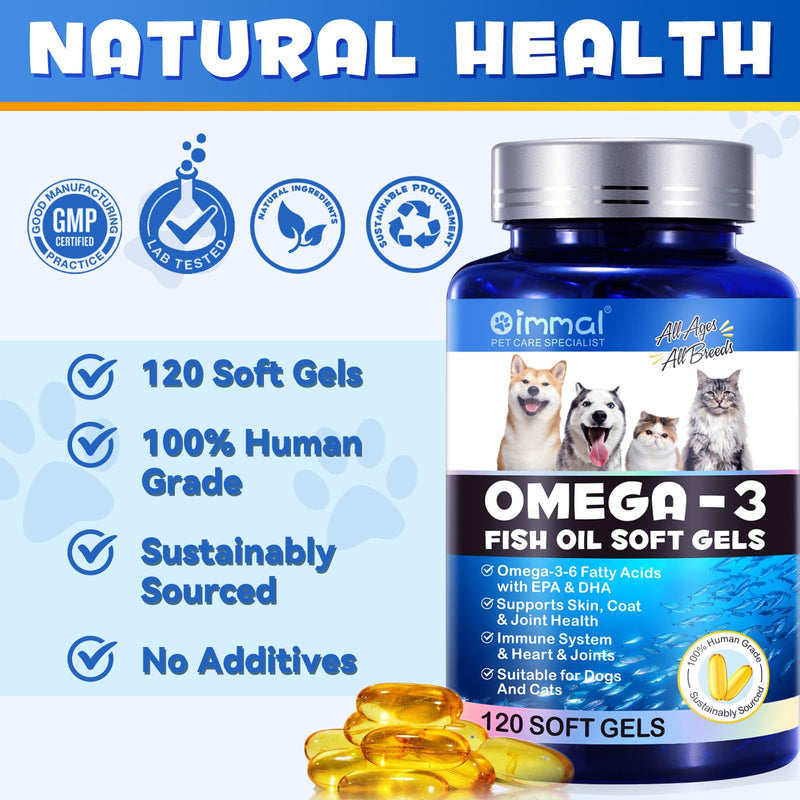 Pets Wild Alaskan Salmon Oil For Dogs, Cats, Dog Supplement Supports Dog Skin And Coat, rich in Omega-3-6 and in EPA and DHA, Food Supplements for Itchy Skin, Coat, Joint Care（120 SOFT GEL）…