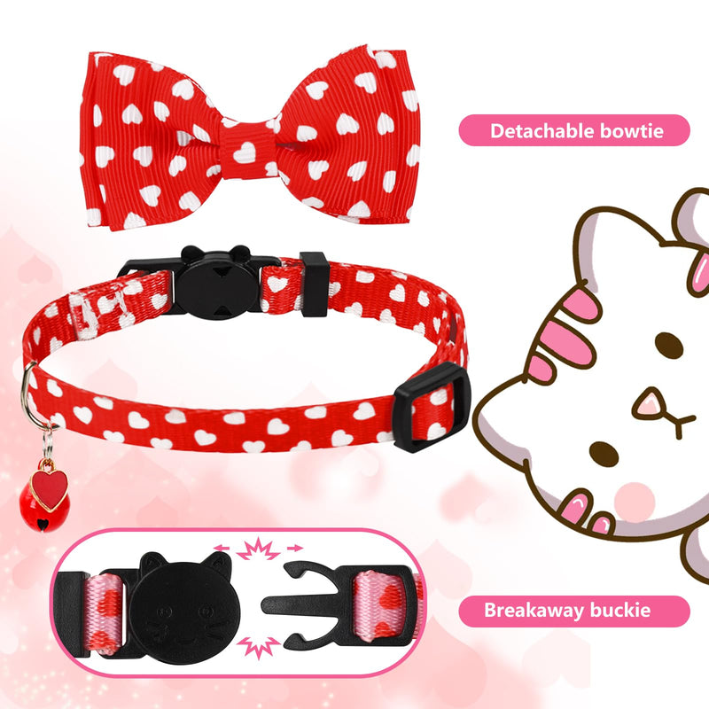 3Pcs Valentine's Day Cat Collar Love Heart Bowtie Collar with Breakaway Bell Red White Pink Adjustable Kitten Collar for Girl Boy Cat Small Pet - BeesActive Australia