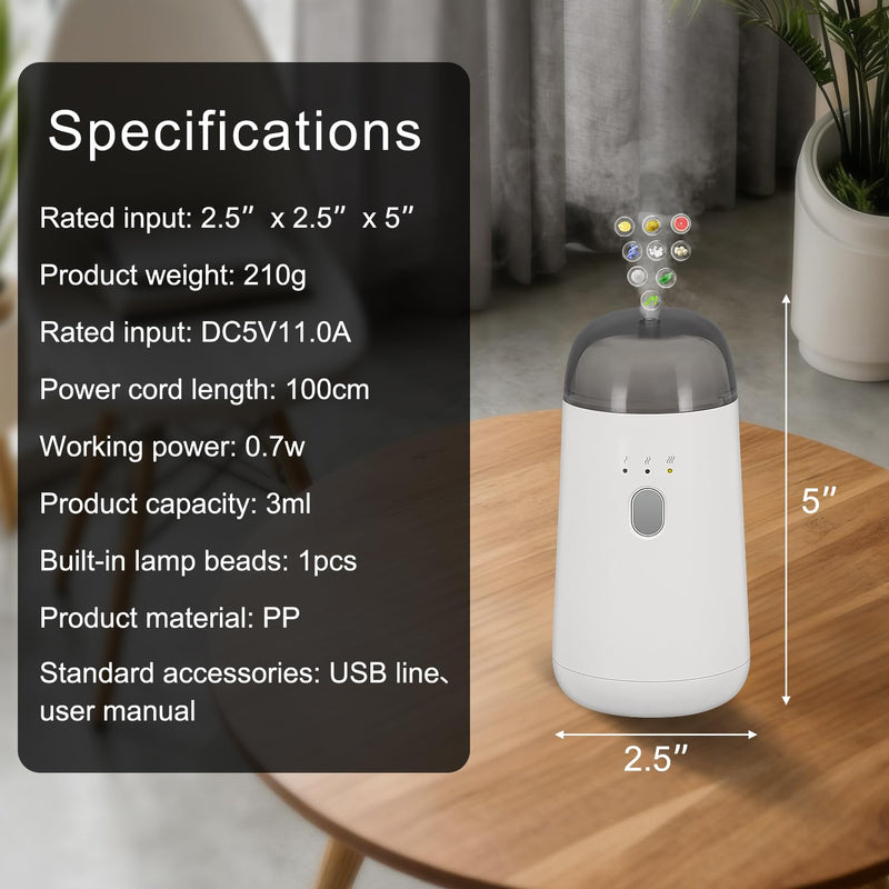 Waterless Diffuser for Essential Oil, Battery Operated Nebulizer, Portable Mini Scent Air Machine, Rechargeable Aromatherapy diffusers with 7color LED Light for Car, Home, Room, Office White - BeesActive Australia