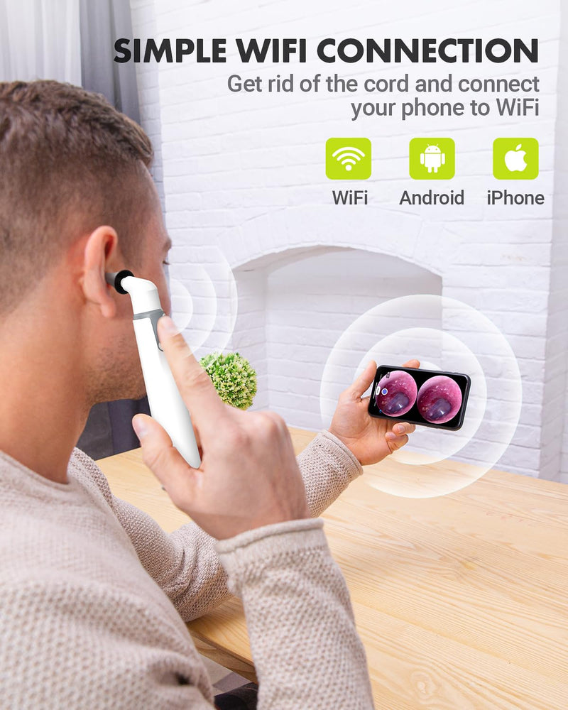Wireless Otoscope with Gyroscope, Ear Camera with Dual View, 3.9 mm Otoscope with Light, Ear Scope with Ear Wax Removal Tool for Kids, Adults, and Pets, Compatible with iPhone and Android - BeesActive Australia