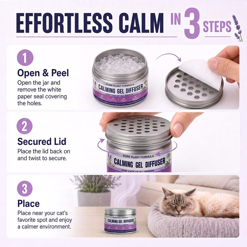 Cat Calming Pheromone Diffuser Gel - Unscented Soothing Gel for Stress Relief - Helps Manage Scratching Cordless & Portable for Home or Travel Lasting 2 Months (100 ml, 3.38 fl oz) 100ml