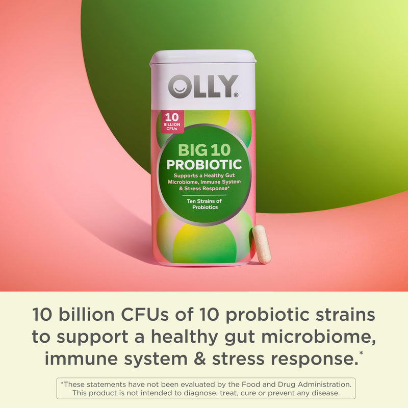 OLLY Big 10 Probiotic, Supports a Healthy Gut Microbiome,* 10 Billion CFUs, 30 Day Supply - 30 Count - BeesActive Australia
