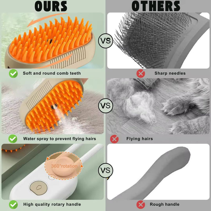 Cat Steam Brush - 3 in 1 Cat Steamy Brush, Steamy Silicone Massage Grooming Brush for Cat and Dog, Steamer Brush for Massage, Tangled And Hair Loss Remover (Cream) Cream - BeesActive Australia