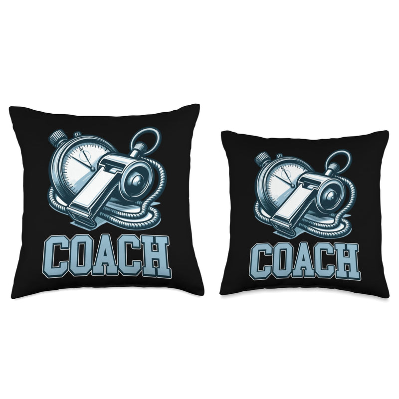Inspirational Coach Stopwatch Whistle Emblem Throw Pillow 18x18