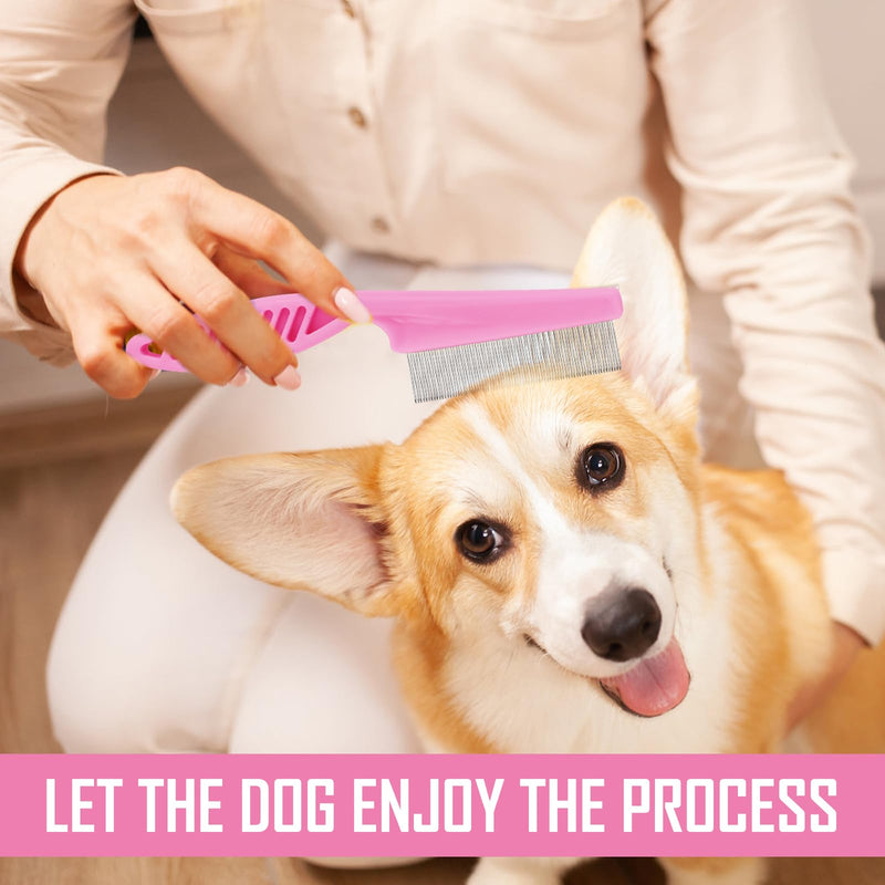 Flea comb for cats and dogs, dog comb, lice comb, nit comb, flea comb for dogs, pet comb, stainless steel lice comb, tear stain remover comb, flea comb for removing fleas (pink 4-piece set) - BeesActive Australia