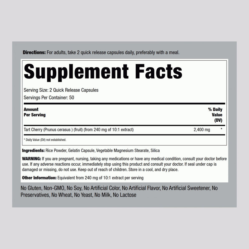 Piping Rock Tart Cherry Capsules | 100 Count | Concentrated Extract | Non-GMO, Gluten Free Supplement