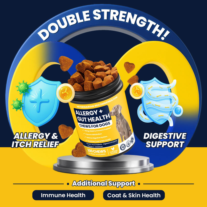 Dog Allergy Chews Probiotics for Dogs Yeast, Itchy Skin and Itchy Ears Itch Relief Immune Pre Probiotic Chews for Pet Digestive Gut Health Anti Itch Supplement for Itching and Licking Dogs Allergies Chicken