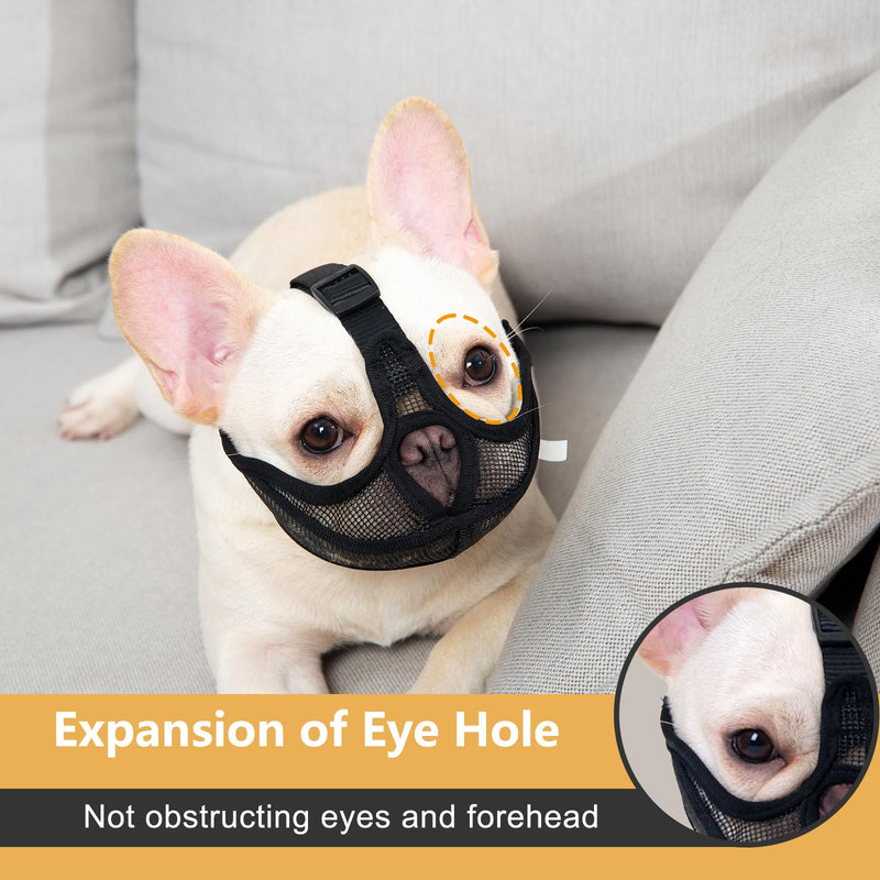 ILEPARK French Bulldog Muzzle, Won't Cover Forehead Dog Muzzle for Short Snout Dog, Adjustable Breathing Mesh, Anti Biting Chewing Barking (L, Black) L Black - BeesActive Australia