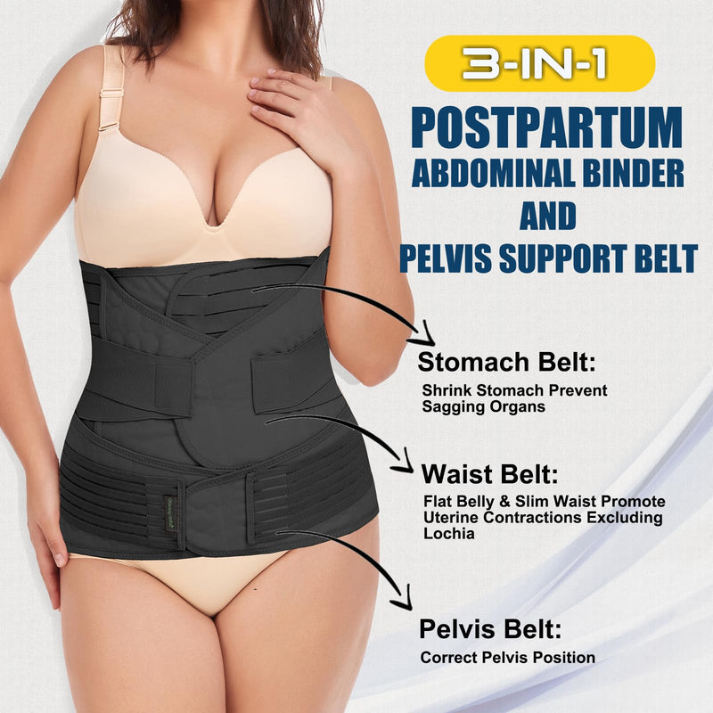3 in 1 Postpartum Belly Band - Postpartum Belly Support Recovery Wrap, After Birth Brace, Slimming Girdles, Body Shaper Waist Shapewear, Post Surgery Pregnancy Belly Support Band (S/M, Black) S/M - BeesActive Australia