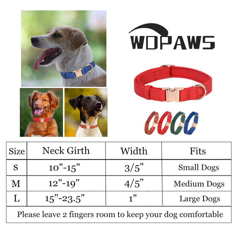 Dog Collar Leather Soft PU with Neoprene Inner Quick Release Gold Metal Buckle for Small Medium Large Dogs(M Red) M - BeesActive Australia