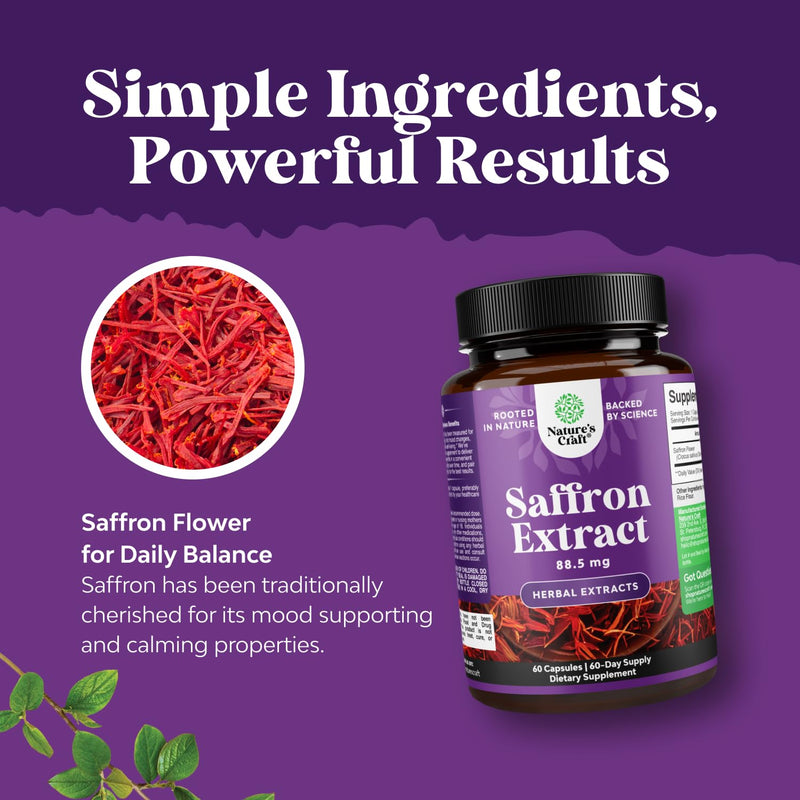 Saffron Extract Capsules for Mood & Metabolism - 60 Count, 3 Pack | Crocus sativus saffron supplement for mood, vitality, metabolism & eye health support 60 Count (Pack of 3)