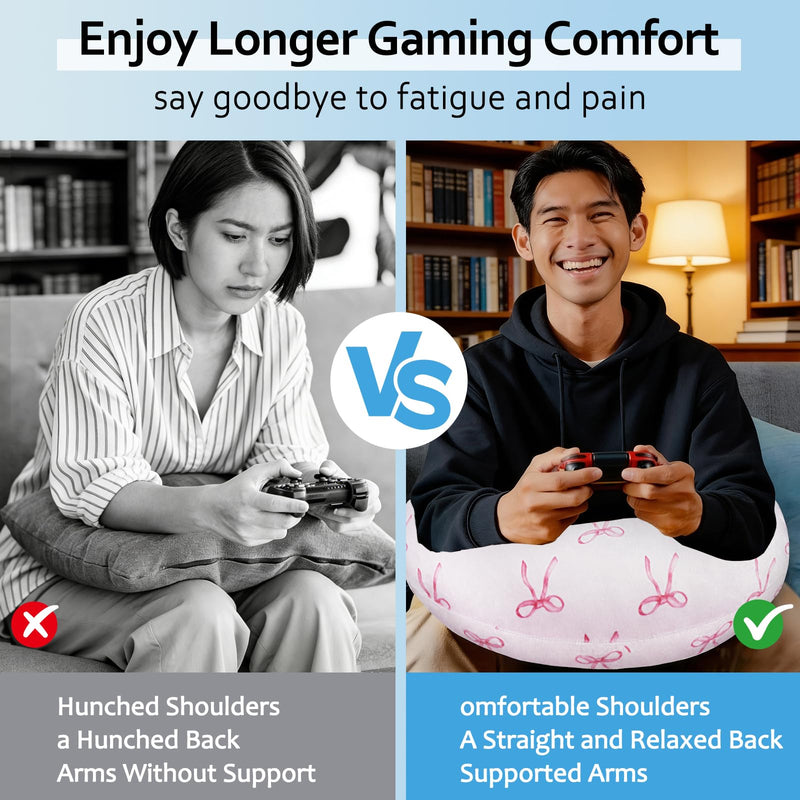 Crafting Pillow for Crocheting, Crochet Pillow for Lap Support, 12 Fun Print Styles, Ergonomic Arm Support, For Bed, Floor, Chair Comfort, Pain Relief and Fatigue for Gaming and Woking (Bow Tie) Bow Tie - BeesActive Australia