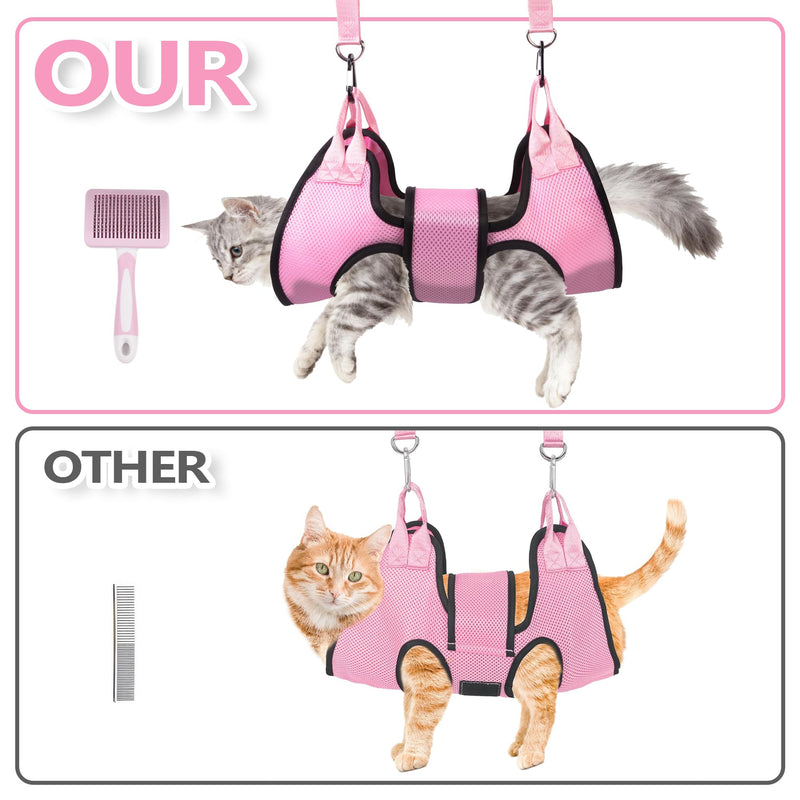 Dog Grooming Hammock, Cat/Small Dog Hammock for Nail Trim, Hanging Harness for Claw Care,Grooming Sling Holder Hanger with Thick Fabric Neck Support Wide Strap Restraint(Pink,xs) Pink - BeesActive Australia