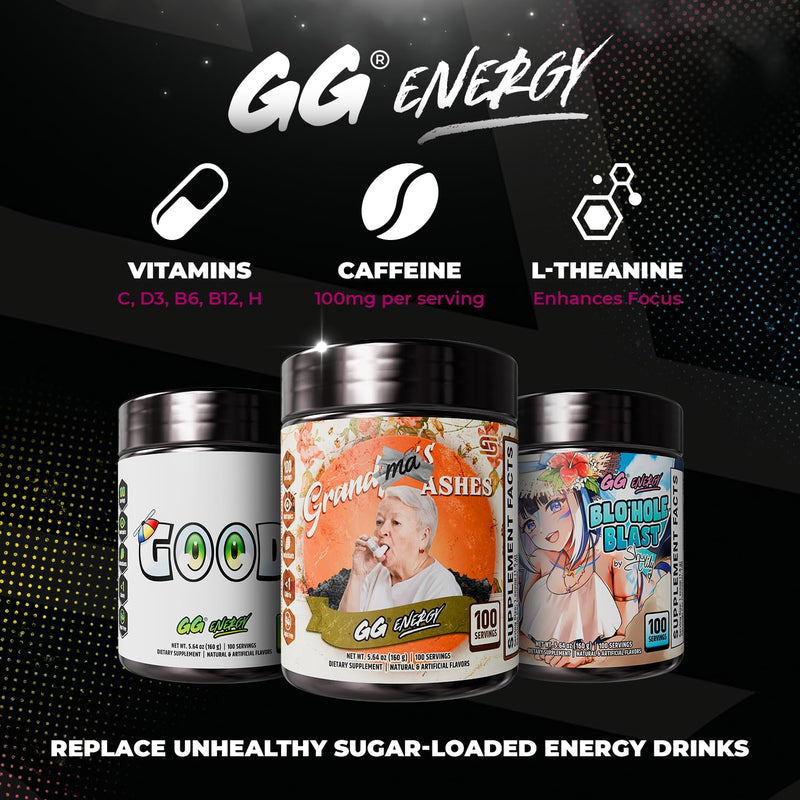 Gamer Supps GG Energy - Grandma's Ashes by Goons (100 Servings) - Keto Friendly Gaming Energy and Nootropic Blend, Sugar Free + Caffeine + Vitamins + Immune Support, Powder Drink 5.64 Ounce (Pack of 1)
