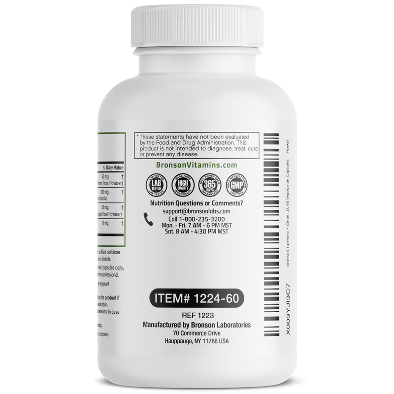 Bronson Turmeric + Ginger Extra Strength Joint Health & Digestion Support with BioPerine, Non-GMO, 60 Vegetarian Capsules Turmeric and Ginger 60 Count (Pack of 1) - BeesActive Australia