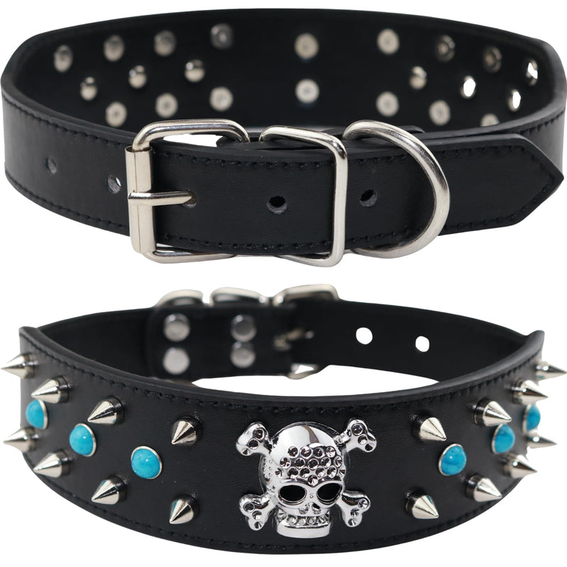 Spiked Dog Collar -Adjustable PU Leather Pet Collar for Small Medium Large Dogs Gift for Boys Girls Dog Black-L - BeesActive Australia