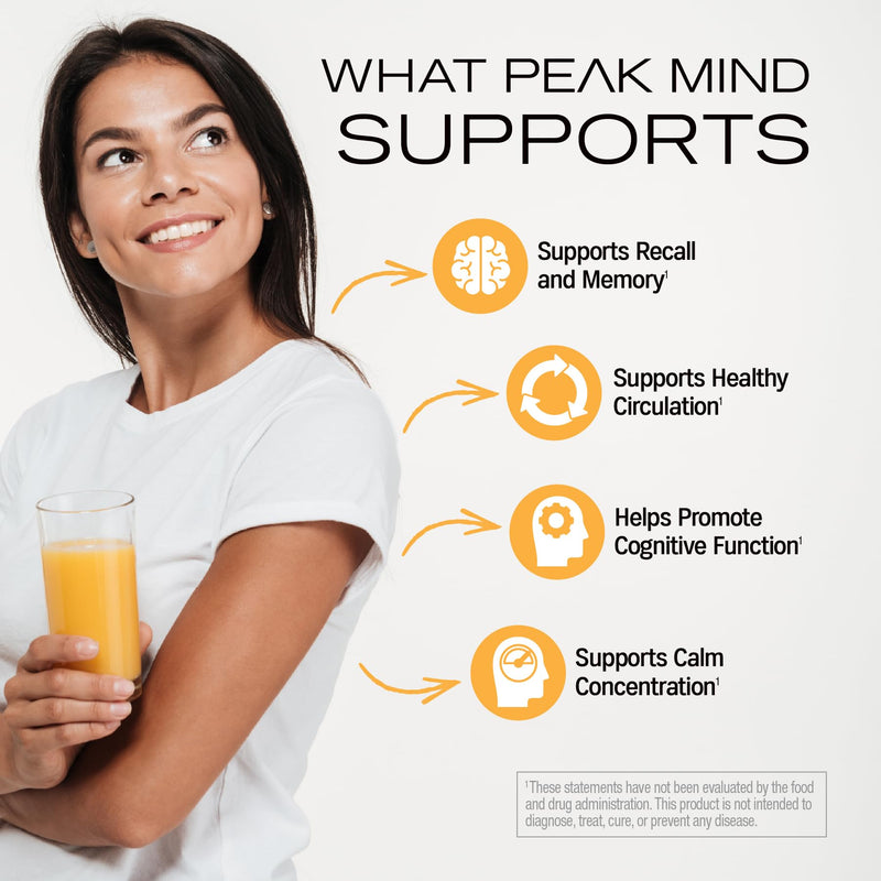 Livant Peak Mind 10-in-1 Nootropic Drink Mix – Focus, Memory & Mental Clarity Support with Cognizin, Lion's Mane & L-Theanine | Low Caffeine (55mg), Sugar-Free, Vegan, 30 Servings, Citrus