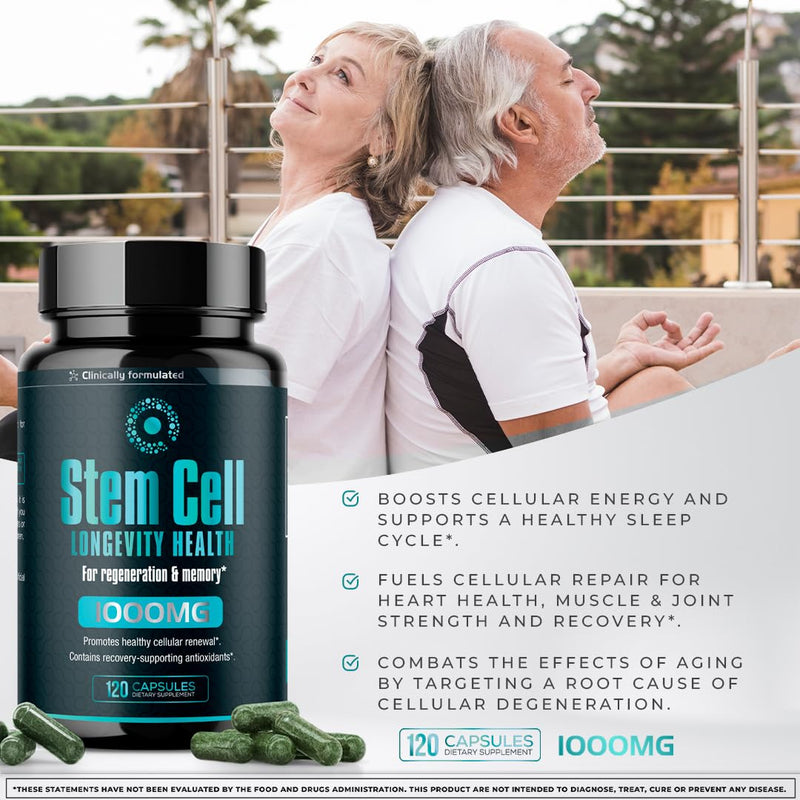 Premium Stem Cell Supplements 1,000mg (240 Caps) Boost Immunity, Reduce Joint Soreness, Support Natural Anti-Aging & Longevity with Spirulina & Chlorella for Vitality, Celulas Madre Health Formula 2