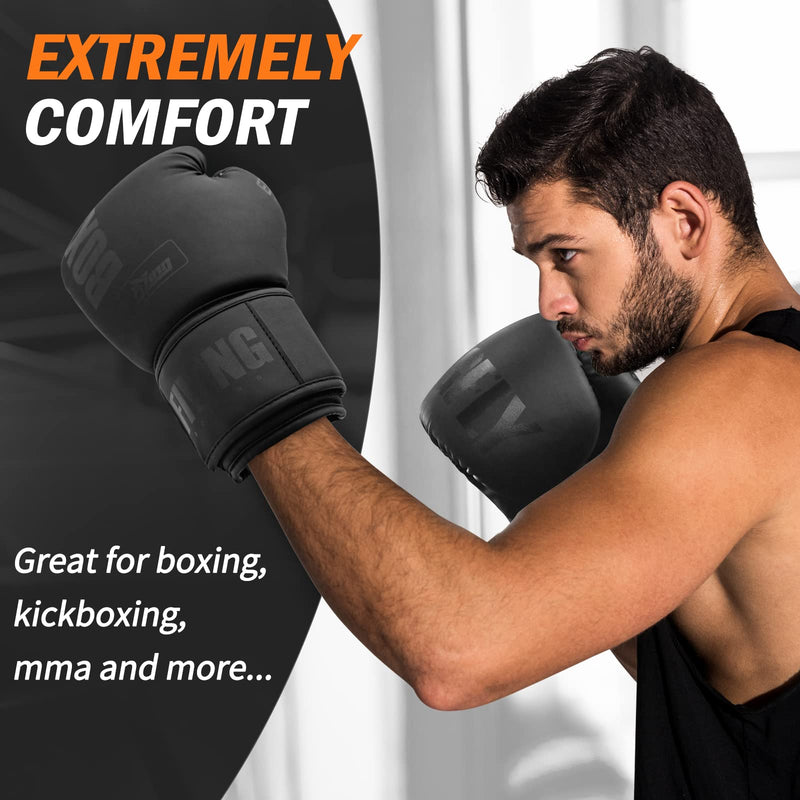 FIVING Boxing Gloves for Men and Women Suitable for Boxing Kickboxing Mixed Martial Arts Muay Thai MMA Heavy Bag Training Black 16oz